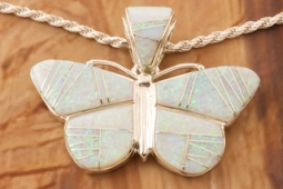 Calvin Begay Sterling Silver Opal Butterfly Pendant